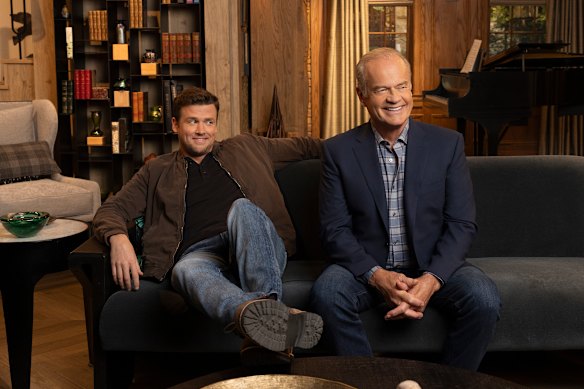 Jack Cutmore-Scott as Freddy Crane, left, and Kelsey Grammer as Frasier Crane in the 2024 revival of Frasier.