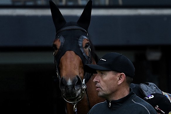 Chris Waller with Autumn Glow before her Golden Eagle win.