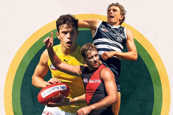 Richmond’s Sam Grlj, Essendon’s Darcy Parish, and Geelong’s Jay Polkinghorne.