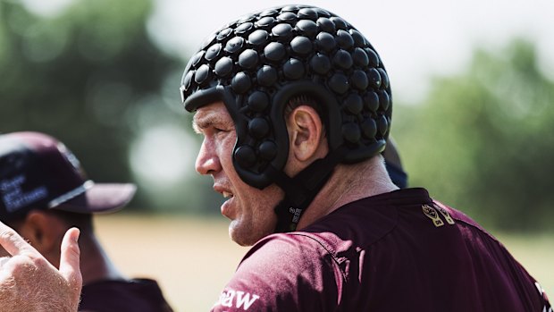 Manly’s Trbojevic is trialling the Gamegear helmet during the pre-season.