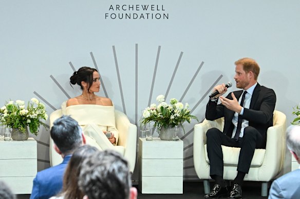 Meghan and Harry at an Archewell Foundation summit in 2023.