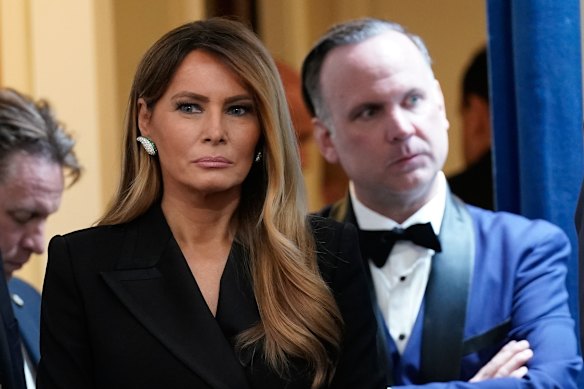 First lady Melania Trump at a press conference after the shooting.