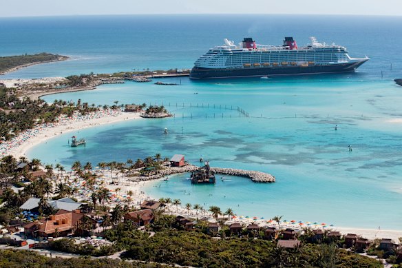 The Disney Dream docks at Castaway Cay in the Bahamas.