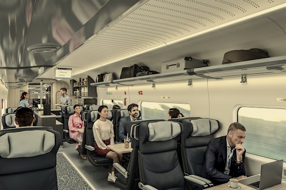 An artist’s impression of business class on the new high-speed project between Sydney and Newcastle. 