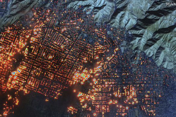 A satellite image of the LA fires.