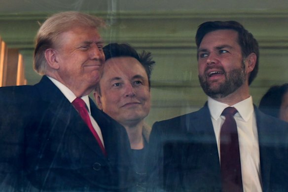  Then president-elect Donald Trump, with Elon Musk and JD Vance at a college football game in December 2024.