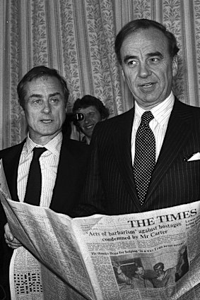 Rupert Murdoch and the editor of the Times, Harold Evans, in 1981.