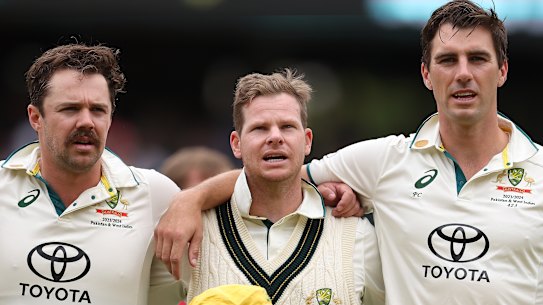 Australia’s leadership team: Travis Head, Pat Cummins and Steve Smith.