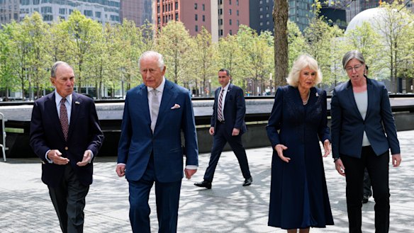 Former New York mayor Michael Bloomberg (left) hosts Charles and Camilla at the 9/11 Memorial.