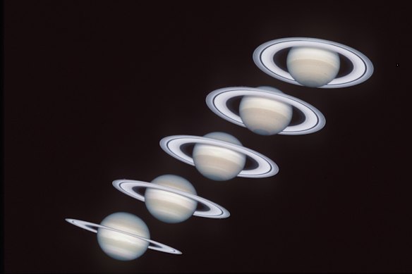 Hubble Space Telescope images of Saturn in various phases.