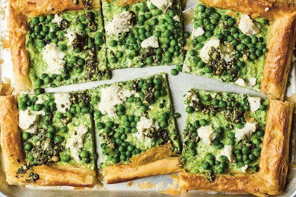 Ricotta, pea and pesto tart from The Frozen Peas Cookbook by Samuel Goldsmith