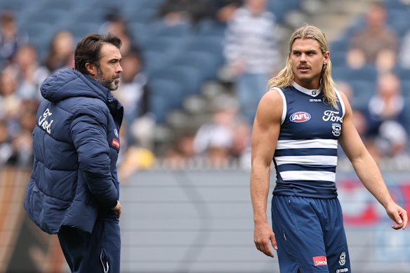 Publicly, coach Chris Scott has been a staunch defender Bailey Smith since the star midfielder arrived at Geelong.