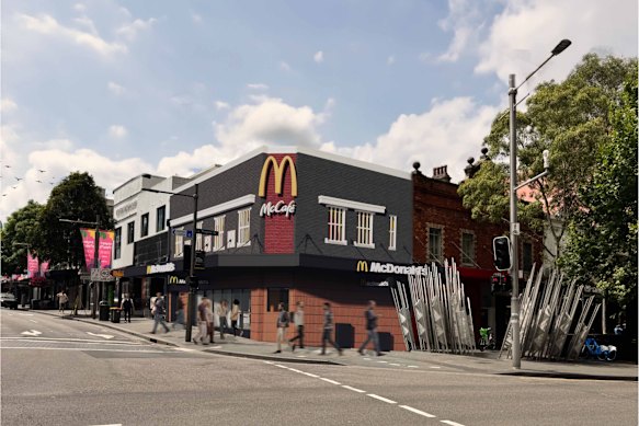 An artist’s impression of a proposed 24-hour McDonald’s restaurant in Redfern.