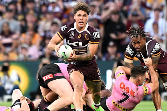 Reece Walsh on the fly against Penrith.