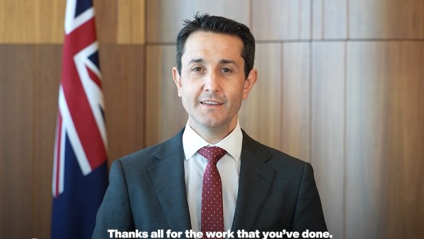 A screen grab from Premier David Crisafulli’s address to Queensland’s public servants.