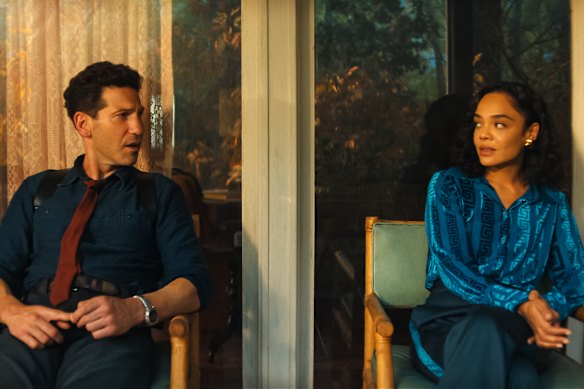Jon Bernthal as Detective Jack Harper and Tessa Thompson as Anna in His & Hers.