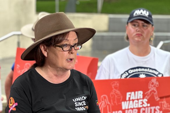 Queensland Council of Unions general secretary Jacqueline King and Australian Workers’ Union state secretary Stacey Schinnerl at this year’s Labour Day march.