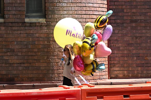 Balloons arrive for the funeral of 10-year-old Matilda at Sydney Chevra Kadisha.