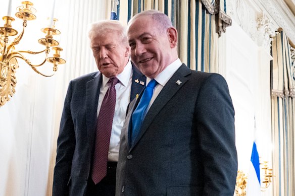 US President Donald Trump and Israeli Prime Minister Benjamin Netanyahu at the White House on Monday.