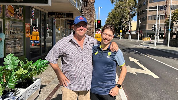 Father and son Bruce (left) and Alex Earle went to Perth for the first Test, but there was no cricket on day three. 