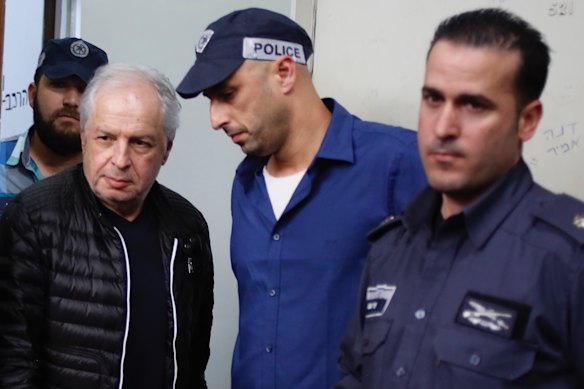 Bezeq telecom shareholder Saul Elovitch arrives at the magistrate court in Tel Aviv, Israel, in February 2018.