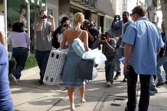 Paris Hilton under media siege in LA in 2004.
