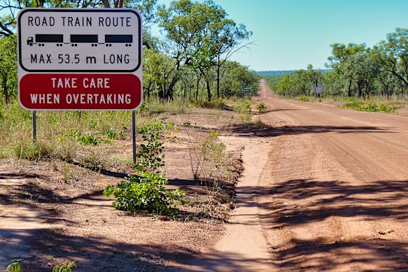 A sign on the Gibb River Road  warns drivers of the need to take care.