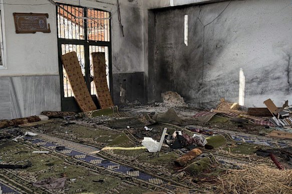 Damage from the explosion inside the mosque in Homs, Syria.