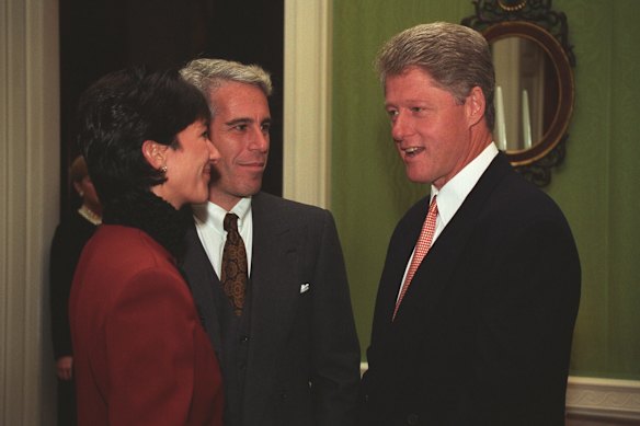 Ghislaine Maxwell (left) and Jeffrey Epstein with then-president Bill Clinton at the White House in 1993. 