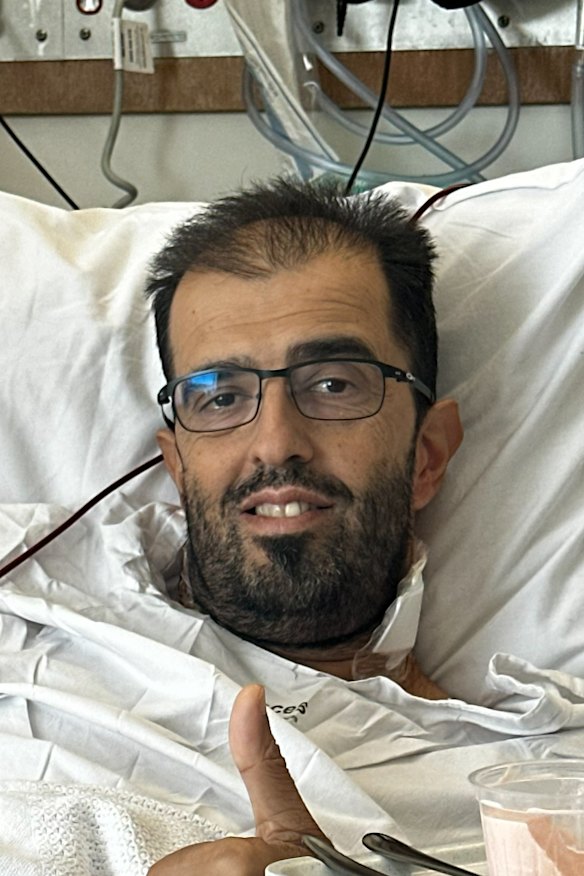 Frank Giamarelos recovering in the Austin hospital following surgery.