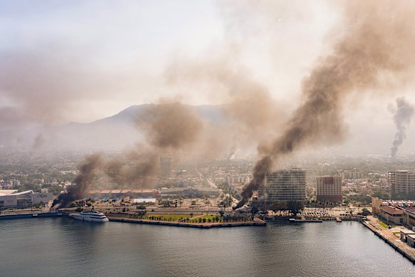 Smoke rises in Puerto Vallarta, Mexico, after violence broke out following Oseguera Cervantes’ death.