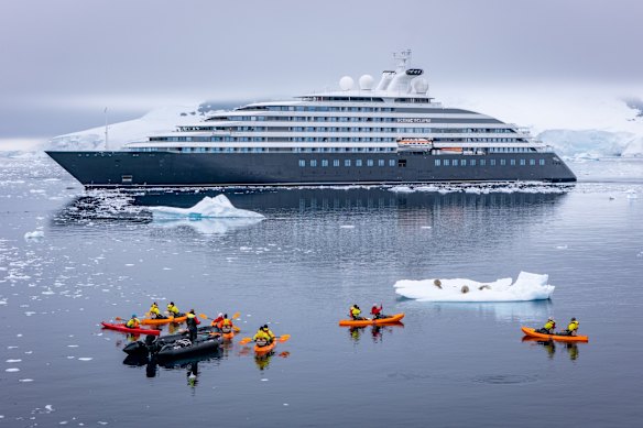 Off the ship in kayaks and Zodiacs.