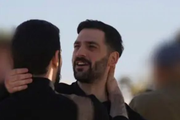 Gali and Ziv Berman embrace on the Gaza Strip after being released by Hamas on Monday.