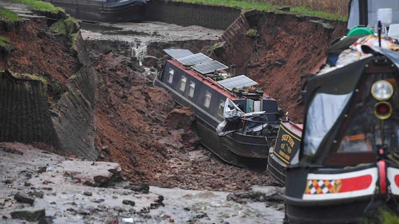Llangollen Canal in Whitchurch collapses, swallowing boat