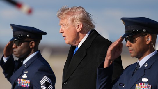 President Donald Trump arrives on Air Force One, at Joint Base Andrews.