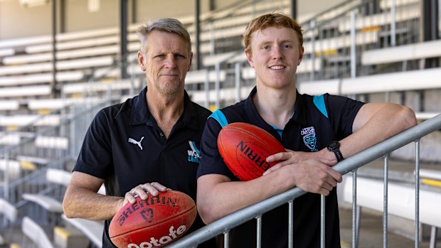 Peter Dean (left) with his son Harry Dean, who joined Carlton in last year’s draft.