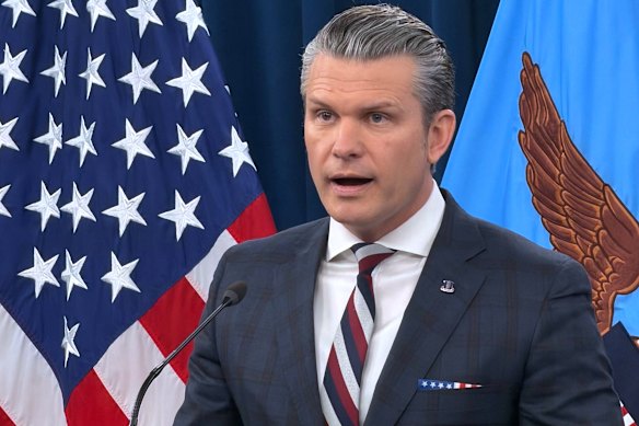 US Defence Secretary Pete Hegseth speaks to the media.