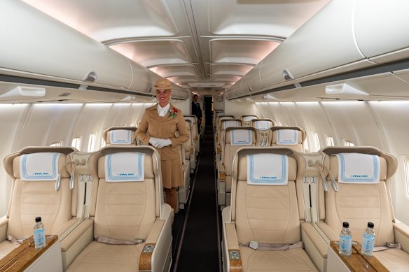 The aircraft has an all-business-class configuration, with just 50 berths for ticketed guests.