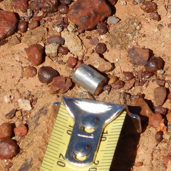 The tiny radioactive capsule when it was discovered in 2023.