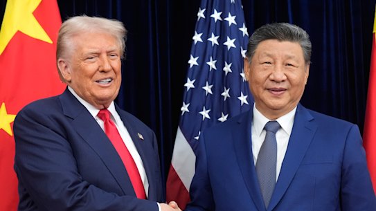 US President Donald Trump and Chinese President Xi Jinping in Busan on Thursday.