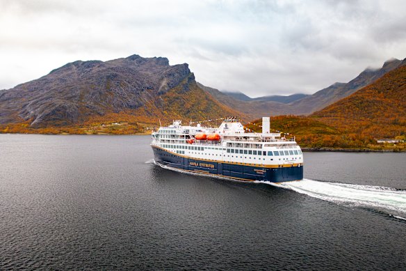 Havila Capella in Eidsfjorden in Norway.