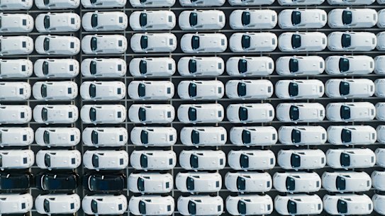 Zeekr electric vehicles bound for shipment to Europe at the Port of Taicang.