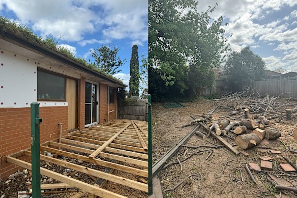 A deck was being built and trees had been cut down when Woodall visited her house on Melview Drive in August 2024. 