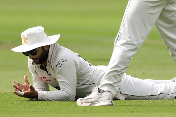 Imam-ul-Haq after dropping a catch during a Test against England. 