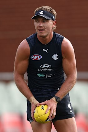 Skipper Patrick Cripps found the funny side of the training session.