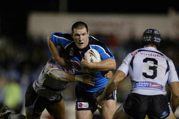 Gallen playing for the Cronulla Sharks in 2006, one of his 348 games for the club over 19 seasons until he retired at 38.
