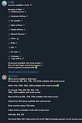 Stolen air miles for sale on the dark web. 