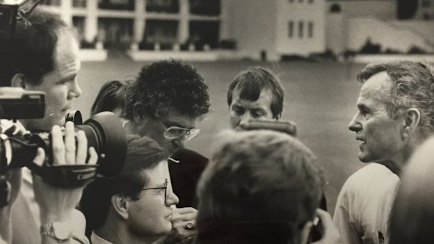 Peter Fitzsimons speaking with former President George W Bush in 1992.