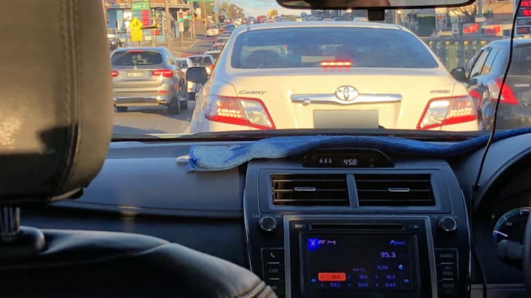 Traffic on Victoria Road in Rozelle at 4.40pm on Saturday.