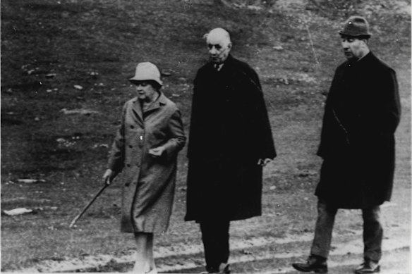 Former French president Charles De Gaulle, centre, strolls in Derrynane, Ireland, in May 1969, with his wife, Yvonne, and aide-de-camp Captain Francois Flohic.